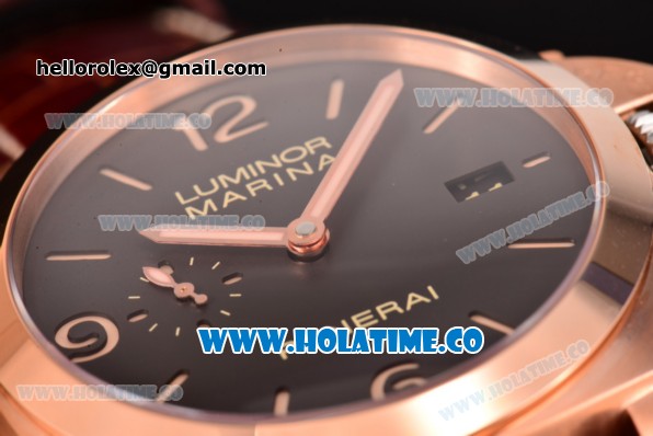 Panerai Luminor Marina 1950 3 Days PAM 393 Clone P.9000 Automatic Rose Gold Case with Black Dial and Stick/Numeral Markers - 1:1 Original (ZF) - Click Image to Close