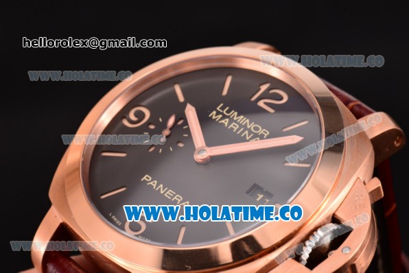 Panerai Luminor Marina 1950 3 Days PAM 393 Clone P.9000 Automatic Rose Gold Case with Black Dial and Stick/Numeral Markers - 1:1 Original (ZF) - Click Image to Close