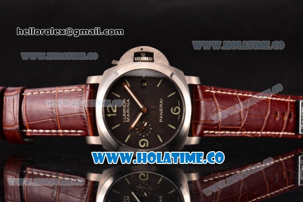 Panerai Luminor Marina 1950 3 Days PAM 312 Clone P.9000 Automatic Steel Case with Stick/Arabic Numeral Markers and Brown Leather Strap (ZF) - Click Image to Close