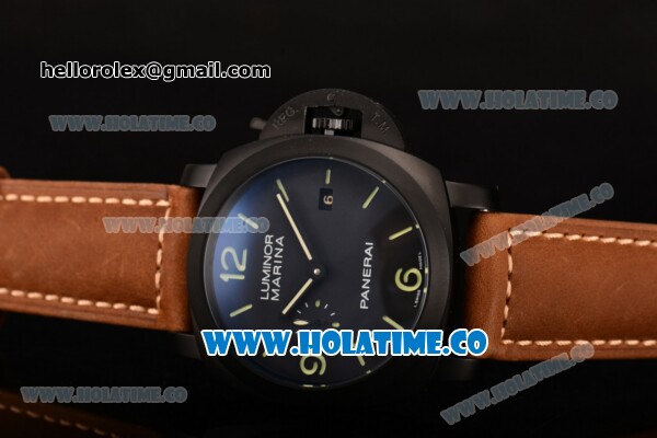 Panerai PAM 00386 Luminor Marina 1950 3 Days Asia ST25 Automatic PVD Case with Brown Leather Strap Green Markers and Black Dial - Click Image to Close