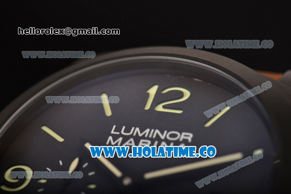 Panerai PAM 00386 Luminor Marina 1950 3 Days Asia ST25 Automatic PVD Case with Brown Leather Strap Green Markers and Black Dial - Click Image to Close