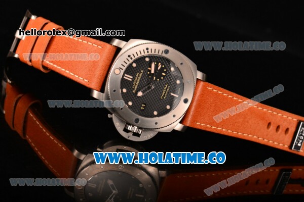 Panerai PAM 569 Luminor Submersible 1950 Left-Handed Titanio 2014 Limited Edition Clone P.9000 Automatic Titanium Case with Black Dial Brown Leather Strap and Luminous Markers (Z) - Click Image to Close