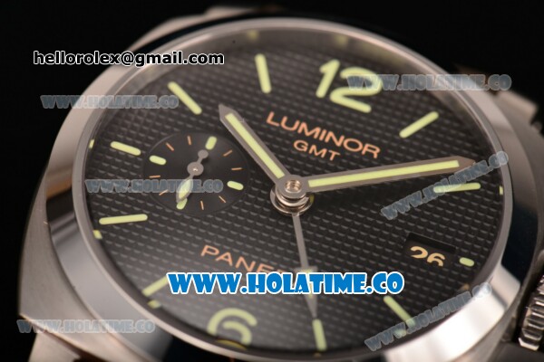 Panerai Luminor 1950 3 Days GMT PAM 535 Clone P.9000 Automatic Steel Case with Black Textured Dial Luminous Markers and Brown Leather Strap (KW) - Click Image to Close