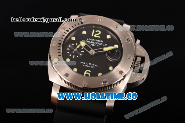 Panerai Luminor Submersible PAM 024 Swiss Valjoux 7750 Automatic Steel Case with Black Rubber Strap Black Dial and Luminous Markers (H) - Click Image to Close