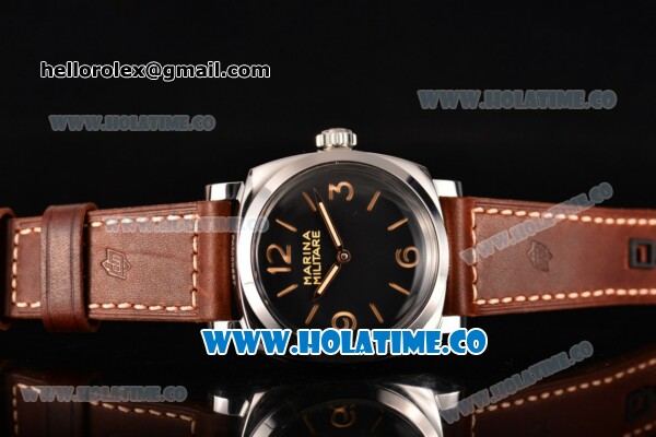 Panerai Radiomir 1940 3 Days Marina Militare Acciaio PAM 587 Clone P.3000 Manual Winding Steel Case with Black Dial and Yellow Stick/Arabic Numeral Markers (KW) - Click Image to Close