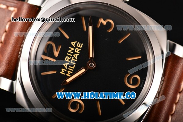 Panerai Radiomir 1940 3 Days Marina Militare Acciaio PAM 587 Clone P.3000 Manual Winding Steel Case with Black Dial and Yellow Stick/Arabic Numeral Markers (KW) - Click Image to Close