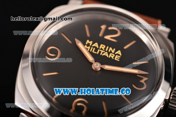 Panerai Radiomir 1940 3 Days Marina Militare Acciaio PAM 587 Clone P.3000 Manual Winding Steel Case with Black Dial and Yellow Stick/Arabic Numeral Markers (KW) - Click Image to Close