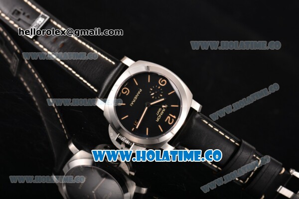 Panerai Luminer GMT PAM586 Clone P.9000 Automatic Steel Case with Black Dial and Yellow Stick/Arabic Numeral Markers - 1:1 Original (ZF) - Click Image to Close