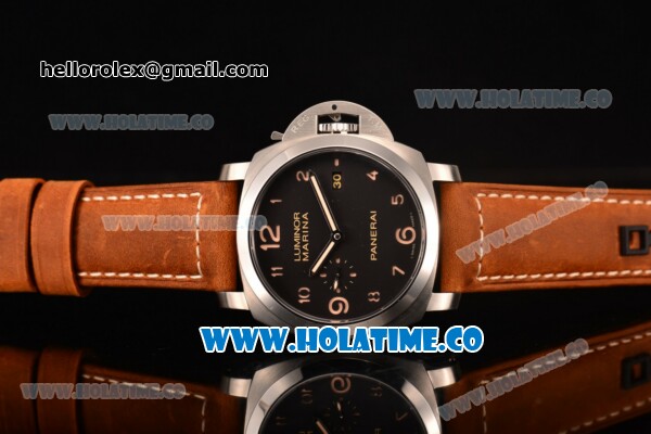 Panerai Luminor 1950 Marina 3 Days Automatic Clone P.9000 Automatic Steel Case with Black Dial and Yellow Arabic Numeral Markers - Click Image to Close