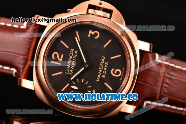 Panerai Luminor Marina 8 Days ORO ROSSO PAM 511 Asia 6497 Manual Winding Rose Gold Case with Stick/Arabic Numeral Markers and Black Dial - Click Image to Close