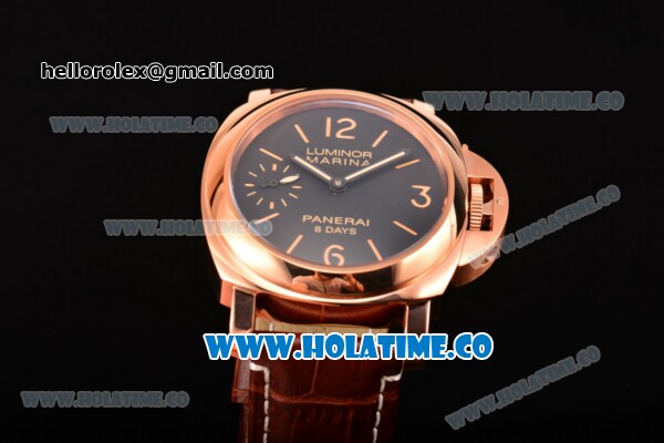 Panerai Luminor Marina 8 Days ORO ROSSO PAM 511 Asia 6497 Manual Winding Rose Gold Case with Stick/Arabic Numeral Markers and Black Dial - Click Image to Close