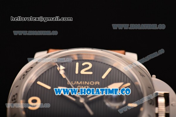 Panerai Luminor GMT PAM 029 Asia Automatic Steel Case with Black Dial Brwon Leather Strap and Stick/Arabic Numeral Markers - Click Image to Close