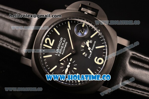 Panerai Luminor Power Reserve Automatic Movement PVD Case with Black Dial and Green Markers - Click Image to Close