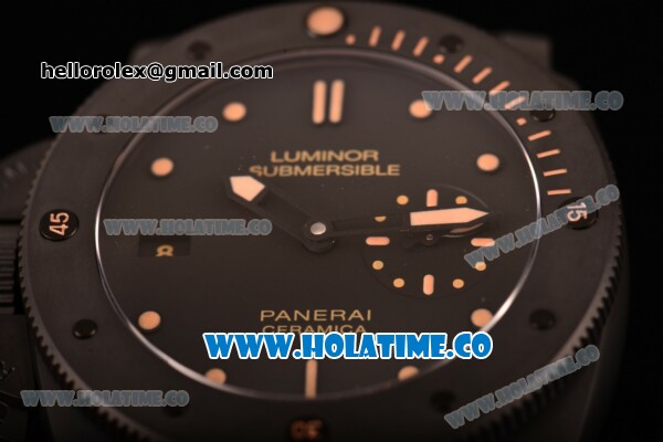 Panerai Luminor Submersible Left Handed Ceramica Clone P.9000 Automatic Ceramic Case with Black Leather Strap and Dot Markers (KW) - Click Image to Close