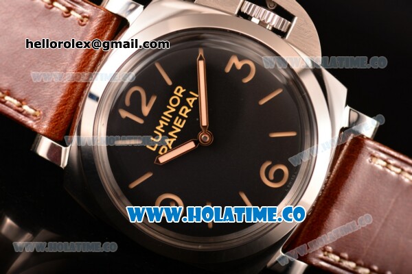 Panerai Luminor 1950 3 Days PAM372 O Clone P.3000 Manual Winding Steel Case with Black Dial Brown Leather Strap and Stick/Arabic Numeral Markers - 1:1 Original (ZF) - Click Image to Close