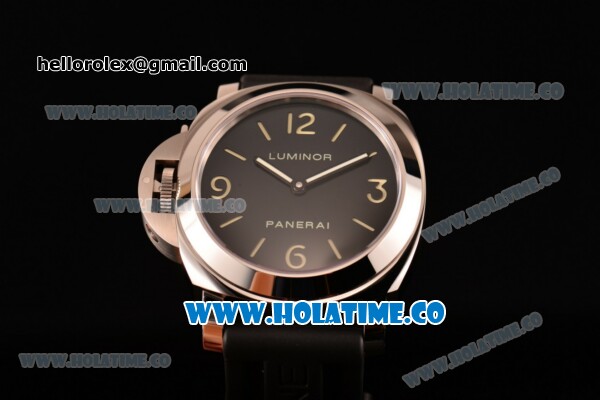 Panerai Luminor Base Destro Left Handed Dive Watch Pam 219 O Swiss ETA 6497 Manual Winding Steel Case with Black Dial Black Rubber Strap and Stick/Arabic Numeral Markers (H) - Click Image to Close