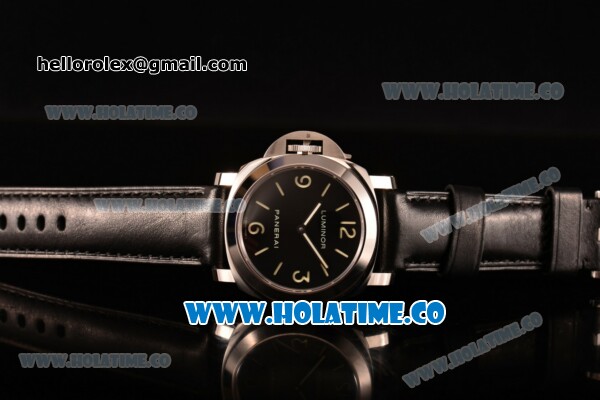 Panerai Luminor Base Destro Left Handed Dive Watch Pam 219 O Swiss ETA 6497 Manual Winding Steel Case with Black Dial Black Leather Strap and Stick/Arabic Numeral Markers (H) - Click Image to Close