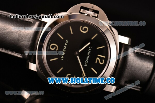 Panerai Luminor Base Destro Left Handed Dive Watch Pam 219 O Swiss ETA 6497 Manual Winding Steel Case with Black Dial Black Leather Strap and Stick/Arabic Numeral Markers (H) - Click Image to Close