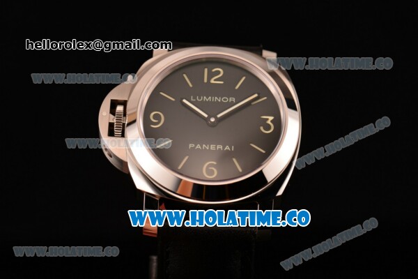 Panerai Luminor Base Destro Left Handed Dive Watch Pam 219 O Swiss ETA 6497 Manual Winding Steel Case with Black Dial Black Leather Strap and Stick/Arabic Numeral Markers (H) - Click Image to Close