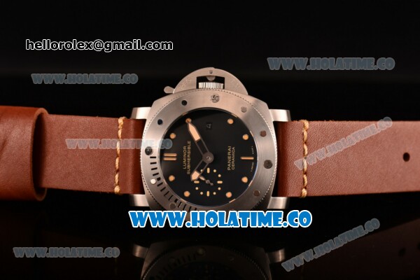Panerai PAM 305 Luminor Submersible 1950 3 Days Automatic Ceramica Asia ST Automatic Steel Case with Yellow Markers Brown Leather Strap and Black Dial - Click Image to Close
