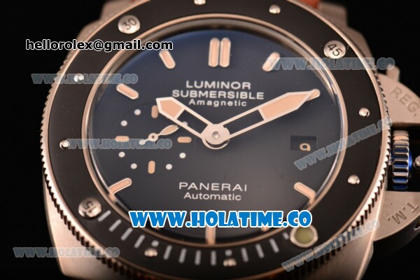 Panerai PAM 389 Luminor Submersible 1950’s Amagnetic 3 Days Automatic Titanio Titanium Case with Black Dial Stick Markers and Brown Leather Strap - Click Image to Close