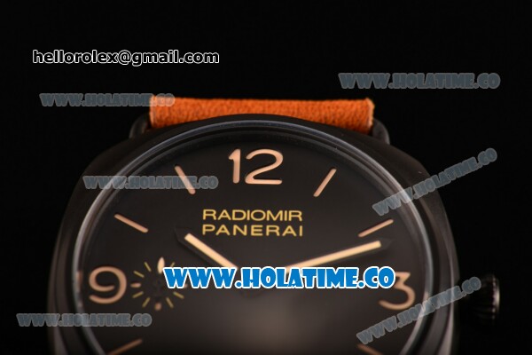 Panerai PAM 504 Radiomir Composite 3 Days Clone P.3000 Manual Winding Cermaic Case with Black Dial Stick/Arabic Numeral Markers and Brown Leather Strap (GF) - Click Image to Close