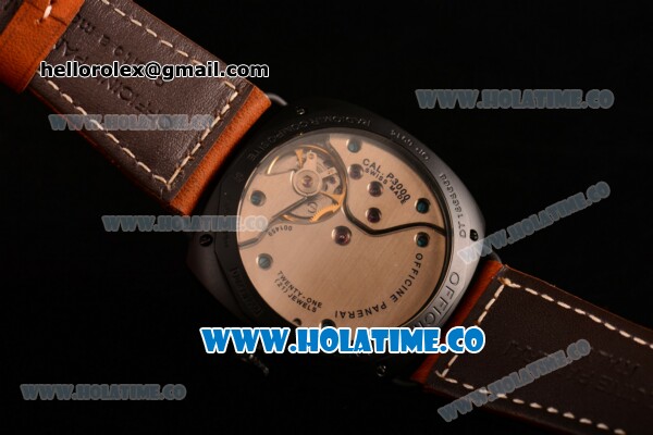 Panerai PAM 504 Radiomir Composite 3 Days Clone P.3000 Manual Winding Cermaic Case with Black Dial Stick/Arabic Numeral Markers and Brown Leather Strap (GF) - Click Image to Close