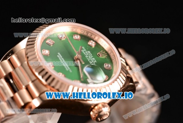 Rolex Datejust Swiss ETA 2671 Automatic Rose Gold Case with Green Dial Diamonds Markers and Rose Gold Bracelet (BP) - Click Image to Close