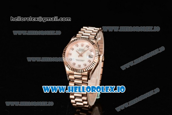 Rolex Datejust Swiss ETA 2671 Automatic Rose Gold Case with White Dial Diamonds Markers and Rose Gold Bracelet (BP) - Click Image to Close