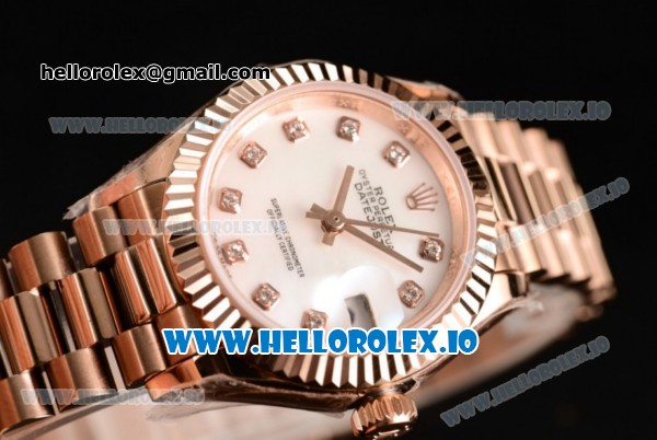 Rolex Datejust Swiss ETA 2671 Automatic Rose Gold Case with White Dial Diamonds Markers and Rose Gold Bracelet (BP) - Click Image to Close