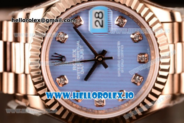 Rolex Datejust Swiss ETA 2671 Automatic Rose Gold Case with Purple Dial Diamonds Markers and Rose Gold Bracelet (BP) - Click Image to Close