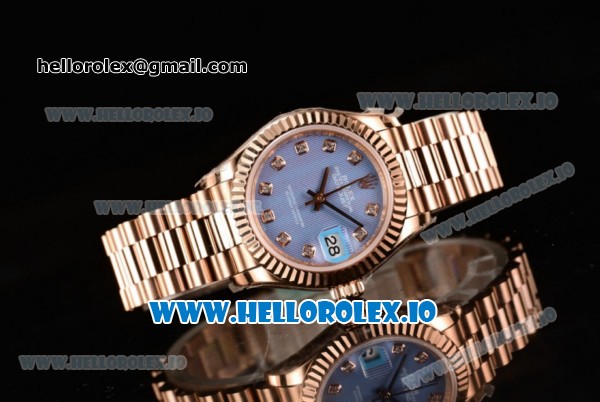 Rolex Datejust Swiss ETA 2671 Automatic Rose Gold Case with Purple Dial Diamonds Markers and Rose Gold Bracelet (BP) - Click Image to Close
