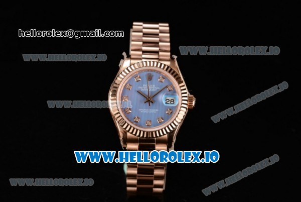 Rolex Datejust Swiss ETA 2671 Automatic Rose Gold Case with Purple Dial Diamonds Markers and Rose Gold Bracelet (BP) - Click Image to Close