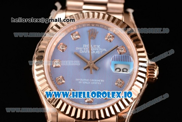 Rolex Datejust Swiss ETA 2671 Automatic Rose Gold Case with Purple Dial Diamonds Markers and Rose Gold Bracelet (BP) - Click Image to Close