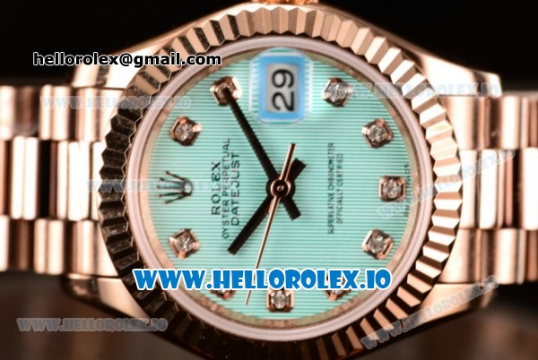 Rolex Datejust Swiss ETA 2671 Automatic Rose Gold Case with Diamonds Markers Green Dial and Rose Gold Bracelet (BP) - Click Image to Close