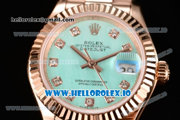 Rolex Datejust Swiss ETA 2671 Automatic Rose Gold Case with Diamonds Markers Green Dial and Rose Gold Bracelet (BP) - Click Image to Close
