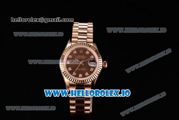 Rolex Datejust Swiss ETA 2671 Automatic Rose Gold Case with Brown Dial Diamonds Markers and Rose Gold Bracelet (BP) - Click Image to Close