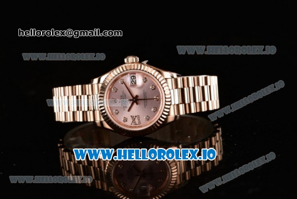 Rolex Datejust Swiss ETA 2671 Automatic Rose Gold Case with Pink Dial Diamonds Markers and Rose Gold Bracelet (BP) - Click Image to Close