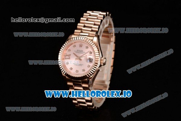 Rolex Datejust Swiss ETA 2671 Automatic Rose Gold Case with Pink Dial Diamonds Markers and Rose Gold Bracelet (BP) - Click Image to Close