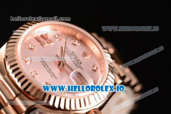 Rolex Datejust Swiss ETA 2671 Automatic Rose Gold Case with Pink Dial Diamonds Markers and Rose Gold Bracelet (BP) - Click Image to Close