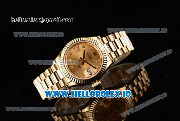 Rolex Datejust Swiss ETA 2671 Automatic Yellow Gold Case with Yellow Gold Dial Diamonds Markers and Yellow Gold Bracelet (BP) - Click Image to Close