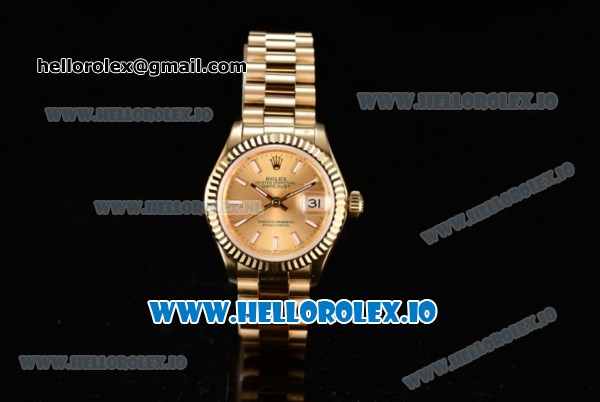 Rolex Datejust Swiss ETA 2671 Automatic Yellow Gold Case with Yellow Gold Dial Stick Markers and Yellow Gold Bracelet (BP) - Click Image to Close
