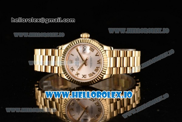 Rolex Datejust Swiss ETA 2671 Automatic Yellow Gold Case with Sliver Dial Roman Numeral Markers and Yellow Gold Bracelet (BP) - Click Image to Close