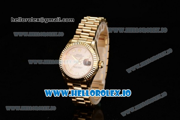 Rolex Datejust Swiss ETA 2671 Automatic Yellow Gold Case with Sliver Dial Roman Numeral Markers and Yellow Gold Bracelet (BP) - Click Image to Close