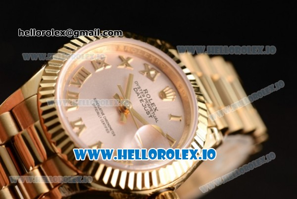 Rolex Datejust Swiss ETA 2671 Automatic Yellow Gold Case with Sliver Dial Roman Numeral Markers and Yellow Gold Bracelet (BP) - Click Image to Close