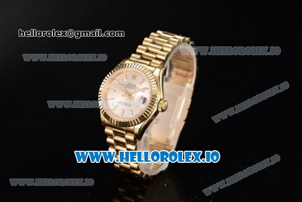 Rolex Datejust Swiss ETA 2671 Automatic Yellow Gold Case with Sliver Dial Stick Markers and Yellow Gold Bracelet (BP) - Click Image to Close