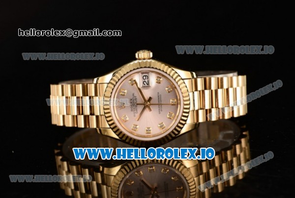 Rolex Datejust Swiss ETA 2671 Automatic Yellow Gold Case with Sliver Dial Diamonds Markers and Yellow Gold Bracelet (BP) - Click Image to Close
