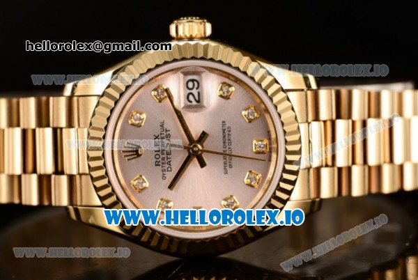Rolex Datejust Swiss ETA 2671 Automatic Yellow Gold Case with Sliver Dial Diamonds Markers and Yellow Gold Bracelet (BP) - Click Image to Close