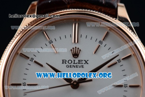 Rolex Cellini Time Clone Rolex 3132 Automatic Rose Gold Case with White Dial Stick Markers and Brown Leather Strap - 1:1 Origianl (EF) - Click Image to Close