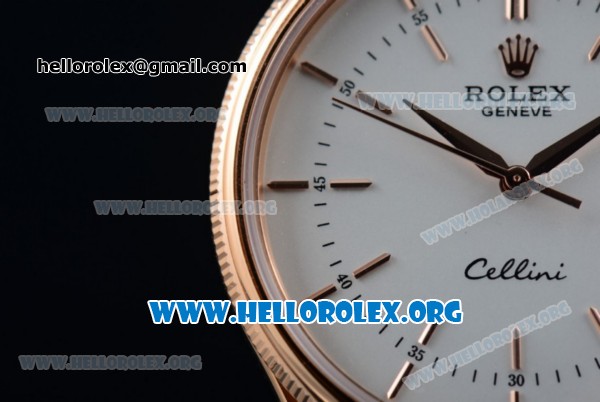 Rolex Cellini Time Clone Rolex 3132 Automatic Rose Gold Case with White Dial Stick Markers and Brown Leather Strap - 1:1 Origianl (EF) - Click Image to Close